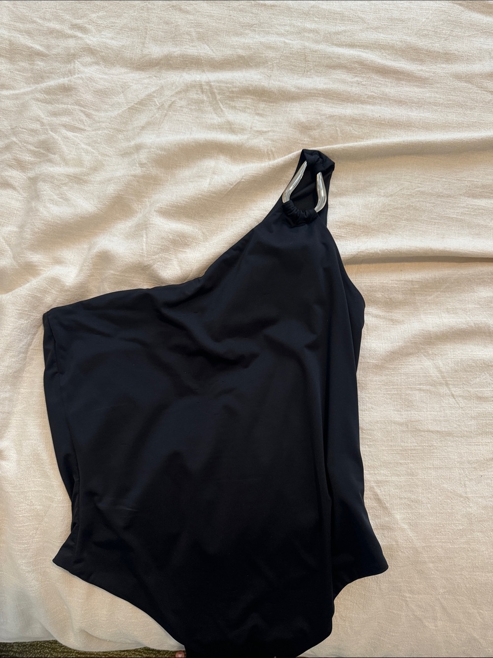 Princess Polly Black One-Shoulder Bodysuit with Silver Ring